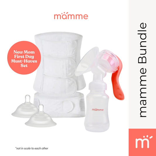 Mamme New Mom Must-Haves Set Including Manual Pump, Postpartum Belly Support and Nipple Shield