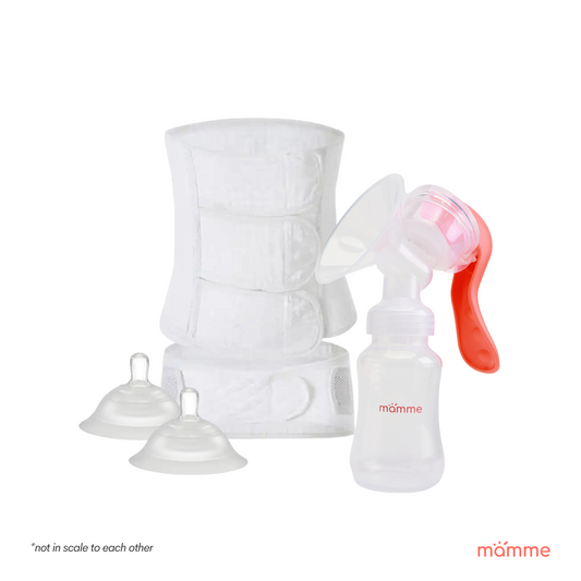 Mamme New Mom Must-Haves Set | Includes Manual Pump, Postpartum Belly Support and Nipple Shield