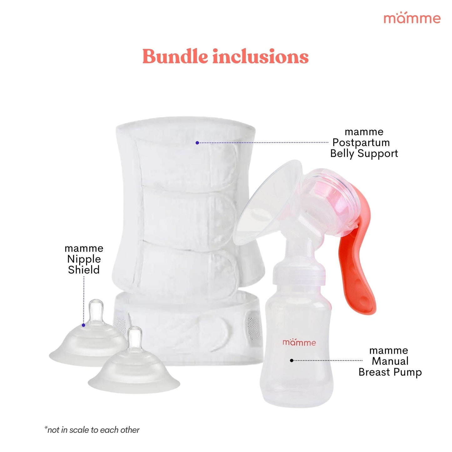 Mamme New Mom Must-Haves Set | Includes Manual Pump, Postpartum Belly Support and Nipple Shield