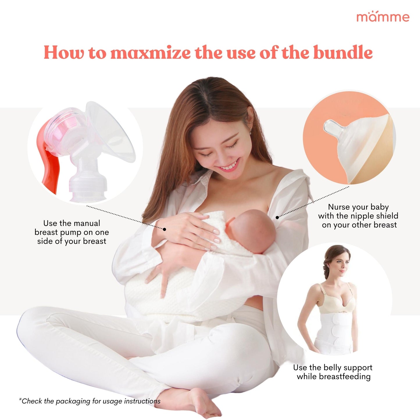 Mamme New Mom Must-Haves Set | Includes Manual Pump, Postpartum Belly Support and Nipple Shield